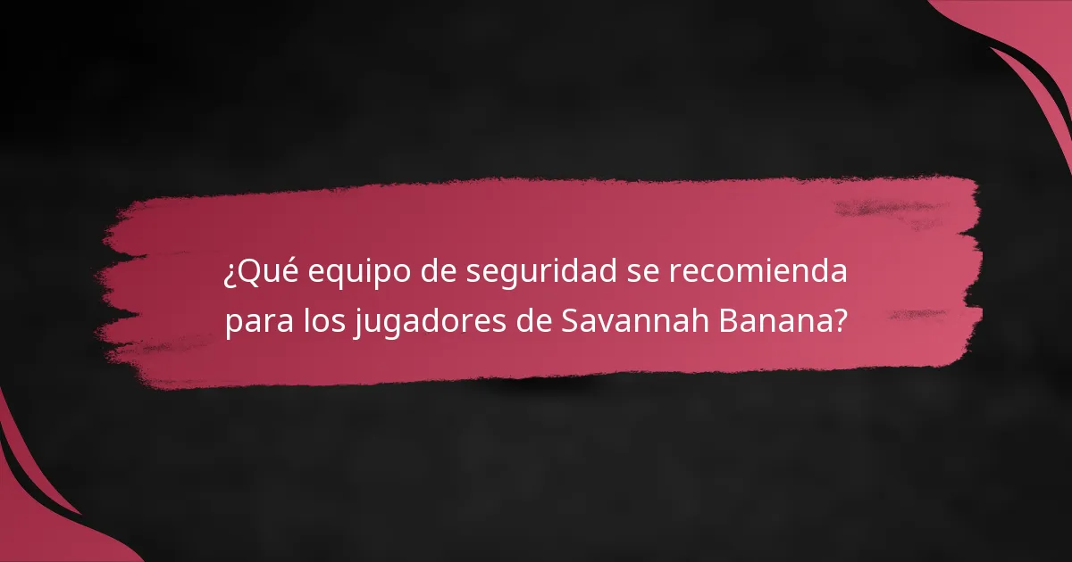 ¿Qué equipo de seguridad se recomienda para los jugadores de Savannah Banana?